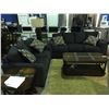 Image 2 : 2PCS CHARCOAL GREY UPHOLSTERED SOFA & LOVESEAT SET WITH 4 THROW CUSHIONS