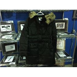 NEW COSTA BLANCA LADIES BLACK WINTER JACKET WITH FAUX FUR COLLAR LONG WINTER COAT SIZE MED.