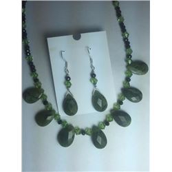 Hand Made Natural Jade Neckless Set with Earrings