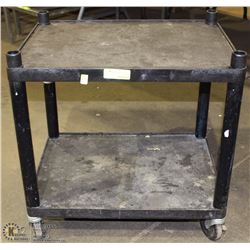 BLACK PLASTIC ROLLING 2 SHELF CART