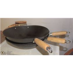 LOT OF 3 WOKS WITH EXTRA HANDLE.