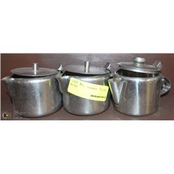 LOT OF 3 STAINLESS STEEL HOT WATER POTS