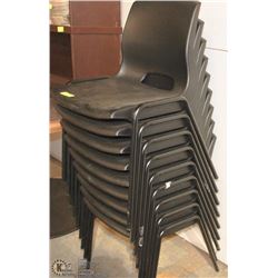 LOT OF 9 BLACK PLASTIC STACKING CHAIRS