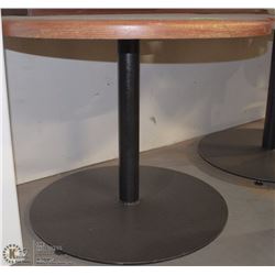 ROUND WOOD TABLE WITH METAL SINGLE PEDESAL BASE