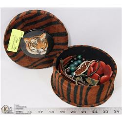 TIGER BOX FILLED WITH FASHION JEWELERY