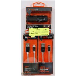 PAIR OF 3' MICRO USB CABLES WITH DUAL PORT CAR