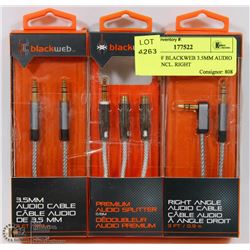 3 PACK OF BLACKWEB 3.5MM AUDIO CABLES INCL. RIGHT
