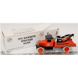 DIE CAST 1931 HAWKEYE WRECKER BANK SUPERTEST.