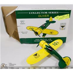 DIE CAST OLIVER 1929 TRAVEL AIR BANK AIRPLANE.