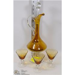 ANTIQUE WINE DECANTER WITH GLASSES.