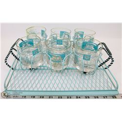 VINTAGE 6 GLASSES AND TRAY SET
