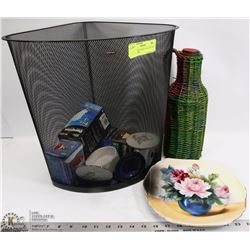 WIRE BASKET WITH 2 COLLECTIBLE ASIAN DISHES