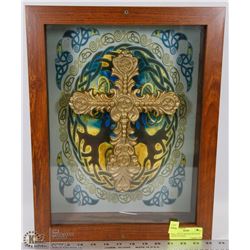WALL MOUNT SHADOW BOX WITH CELTIC 3D CROSS