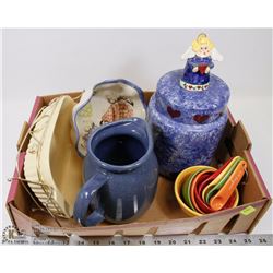 CERAMIC KITCHEN LOT, INCLUDES ANGEL COOKIE JAR,