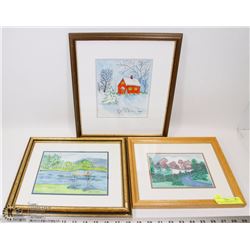 LOT OF 3 WATER COLOR SCENIC PICTURES FRAMED BY