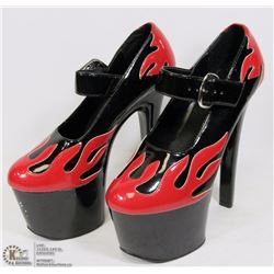 NEW BLACK AND RED FLAMING PLATFORM SHOES