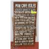 Image 1 : 2 WOODEN MAN CAVE HOME DECOR SIGNS & 1 ALUMINUM