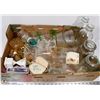 Image 1 : BOX OF VINTAGE GLASSWARE INCL MILK BOTTLES, CRYSTAL