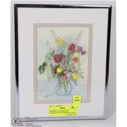 FRAMED LOIS ANDERSON WATERCOLOR 'FLOWERS IN A BLUE