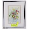 Image 1 : FRAMED LOIS ANDERSON WATERCOLOR 'FLOWERS IN A BLUE