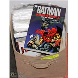 TOTE BIN OF ASSORTED GRAPHIC NOVELS INCL BATMAN,
