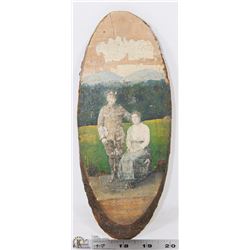 ANTIQUE TREE BARK PAINTING OF A COUPLE