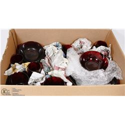 RED DEPRESSION GLASSWARE INCL MATCHING CREAM