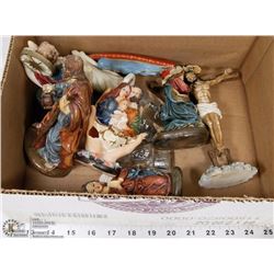 BOX W/ RELIGIOUS FIGURINES