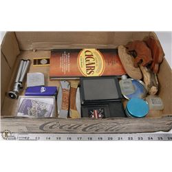 FLAT W/WOOD CARVINGS, GRINDER & SCALE,