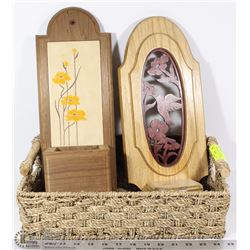 2 WOOD WALL HANGING SHELF UNITS IN HANDLED