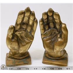 VINTAGE BRASS PRAYING HANDS BOOK ENDS