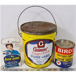 3 VINTAGE TINS BIRD'S GAINER'S BON AMI.