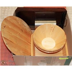 LARGE BOX W/LARGE WOOD LAZY SUSAN,