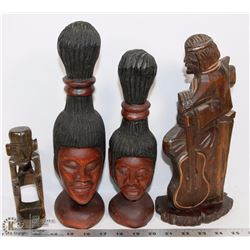 SET OF 4 HANDCRAFTED WOODEN STATUES