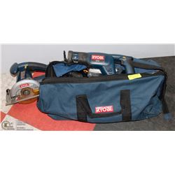 LARGE RYOBI TOOL BAG WITH ASSORTED CORDLESS