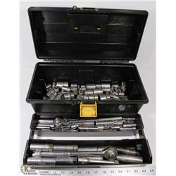 TOOL BOX WITH A HOARD OF SOCKETS 1/4"-3/8"-1/2" W/