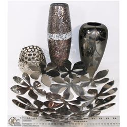 3 VASES AND TRAY.