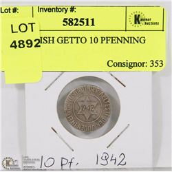 1942 JEWISH GHETTO 10 PFENNIG COIN.