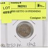 Image 1 : 1942 JEWISH GHETTO 10 PFENNIG COIN.