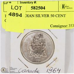 1964 CANADIAN SILVER 50 CENT COIN.