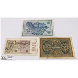 LOT OF 3 GERMAN WWI BANKNOTES - 100 MARKS 1908,