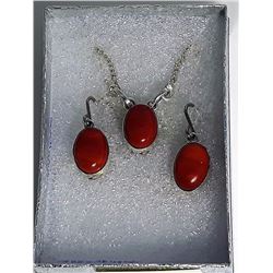 #17 - NATURAL CORAL PENDANT & EARRING SET