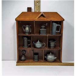 #4 - WOODEN DISPLAY SHELF WITH MINIATURES,