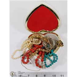 HEART SHAPED JEWEL BOX WITH CONTENTS