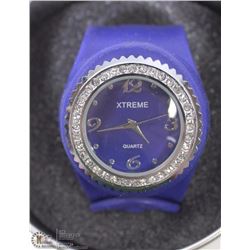 55) BLUE LARGE 'SNAP STRAP' FASHION WATCH