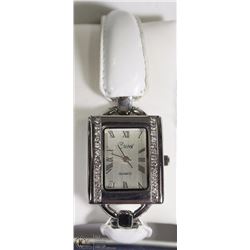 27) WHITE STRAP FASHION WATCH WITH CRYSTALS