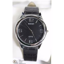 24) MENS ROCKY BLACK LEATHER STRAP FASHION WATCH