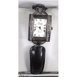 41) BLACK STRAP RECTANGULAR FASHION WATCH W/STONES
