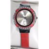 Image 1 : 19) RED STRAP FASHION WATCH W/ STONES