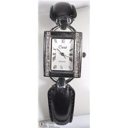 17) BLACK RECTANGLE FASHION WATCH WITH STONES